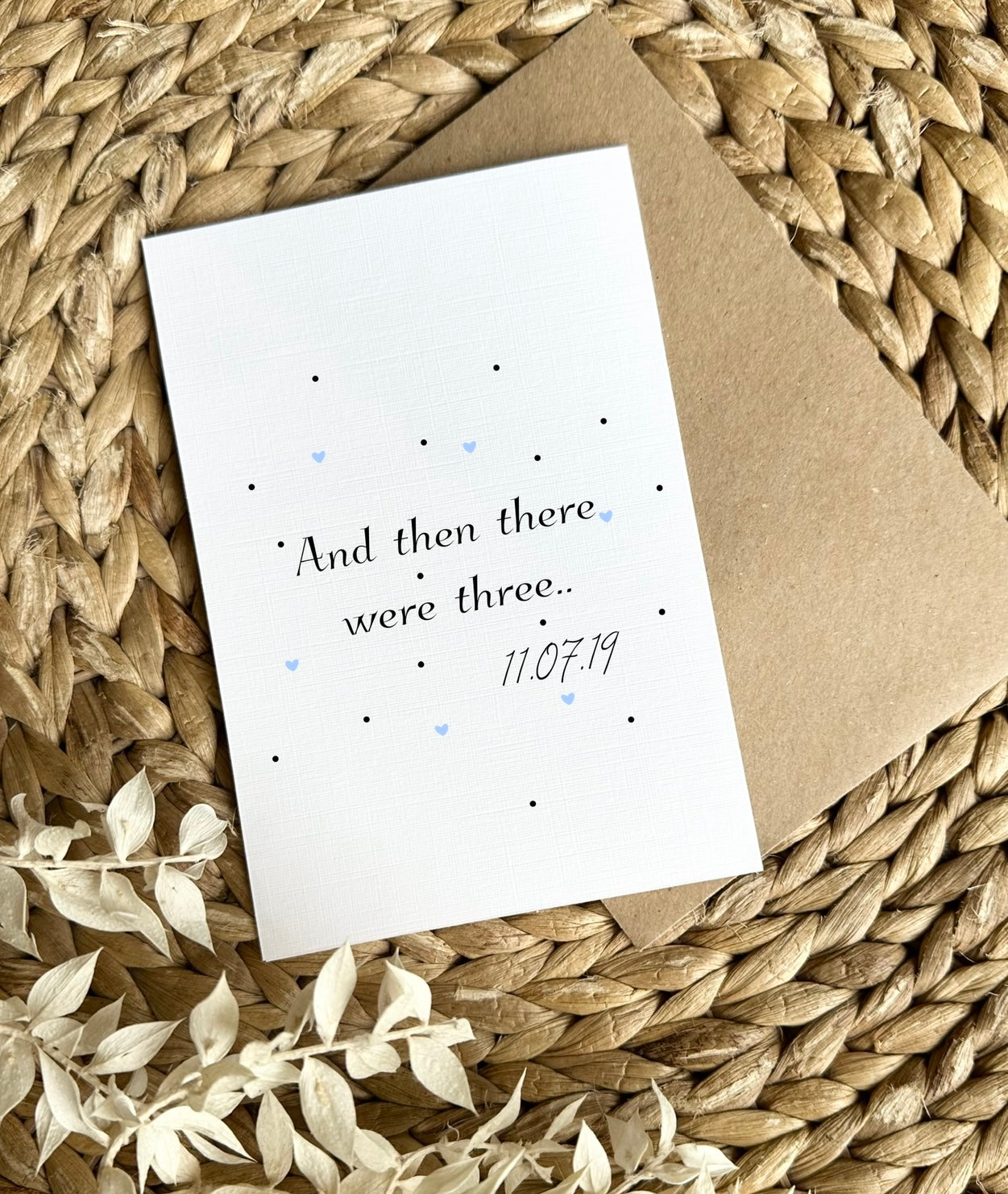 Congratulations on your new baby Card - Personalised and then there were three card