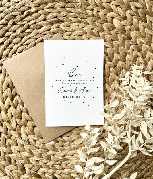 Linen fourth wedding anniversary card