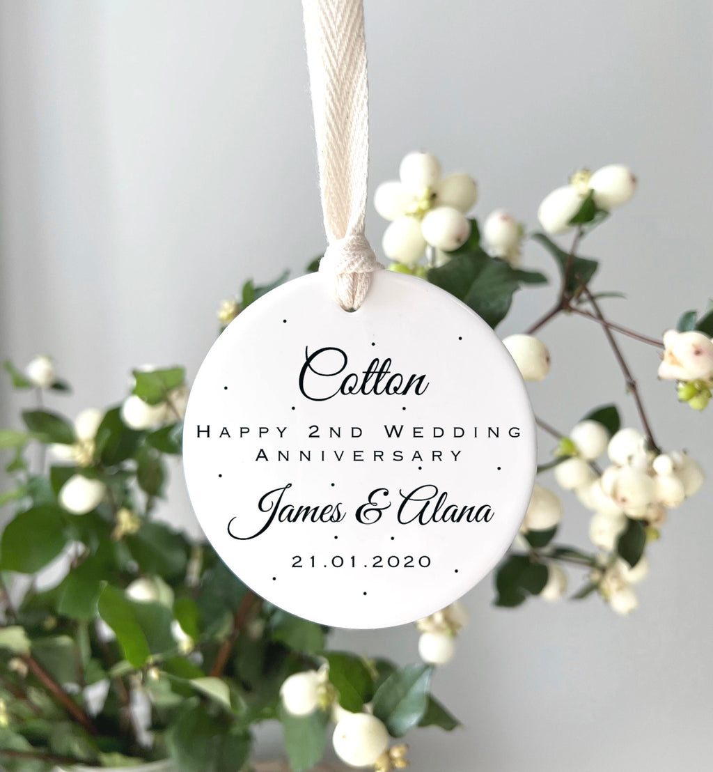 Personalised 2nd Anniversary Ornament – Cotton Wedding Keepsake