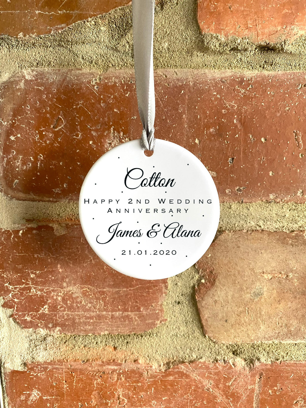Personalised 2nd Anniversary Ornament – Cotton Wedding Keepsake