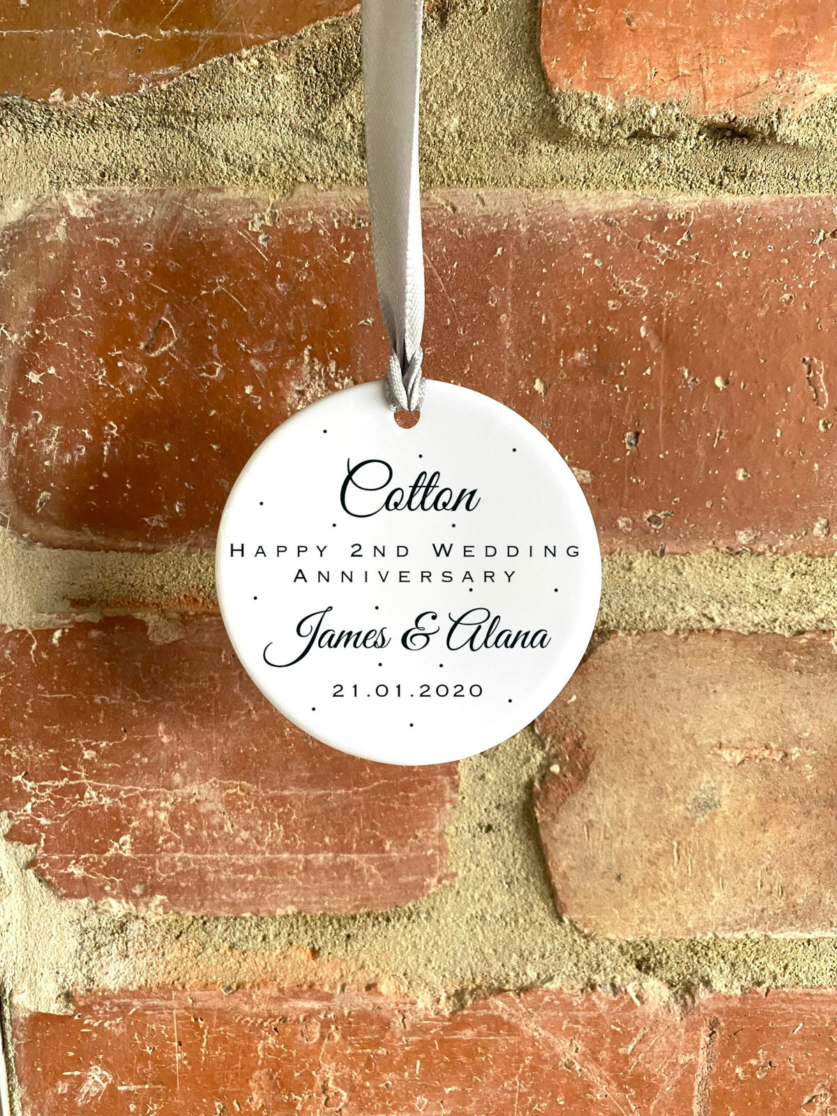 Personalised 2nd Anniversary Ornament – Cotton Wedding Keepsake