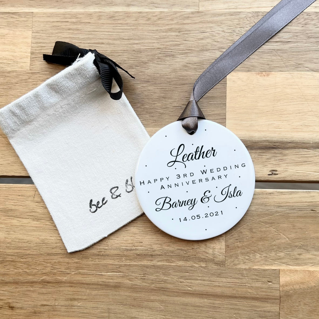 Personalised 3rd Anniversary Ornament – Leather Wedding Keepsake