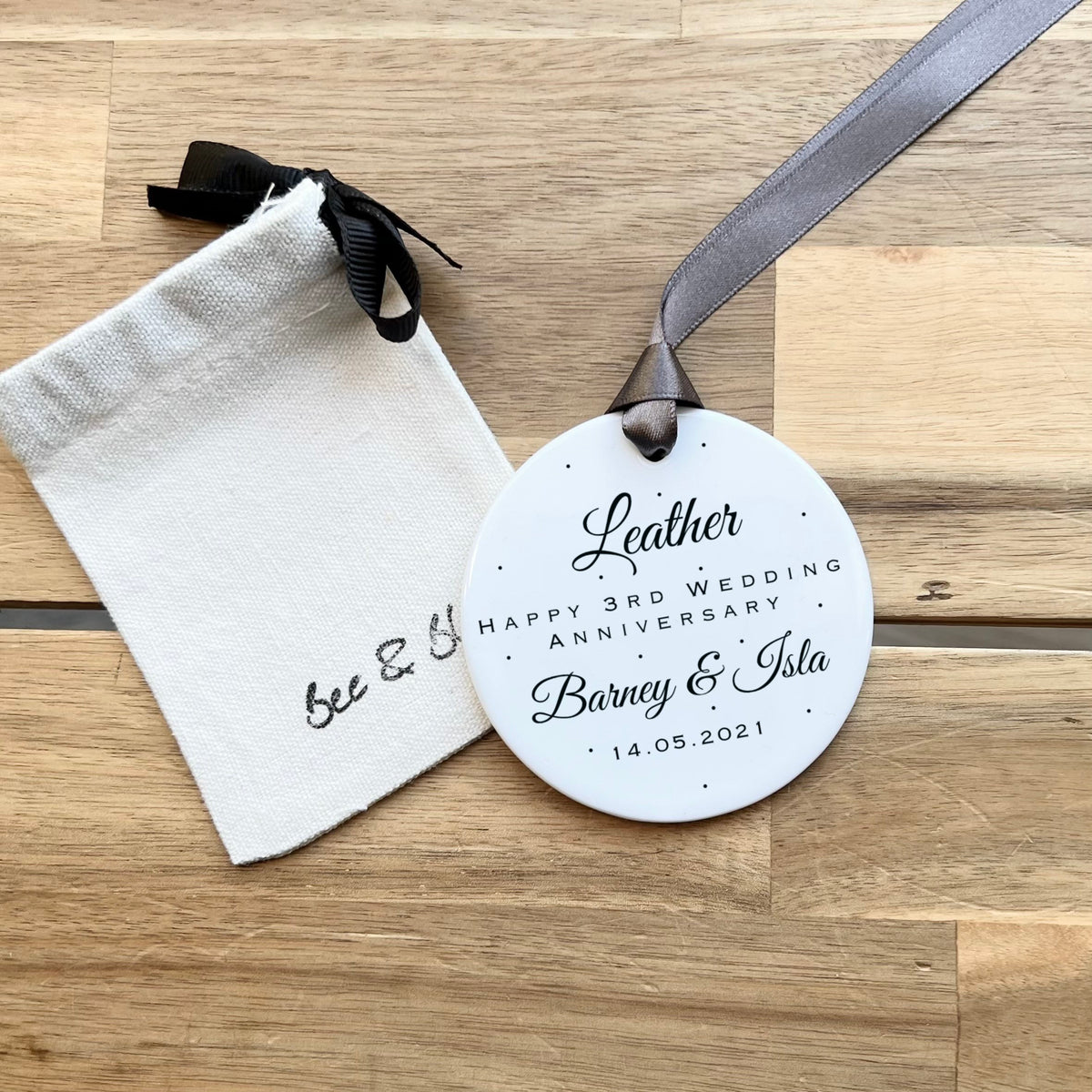 Personalised 3rd Anniversary Ornament – Leather Wedding Keepsake