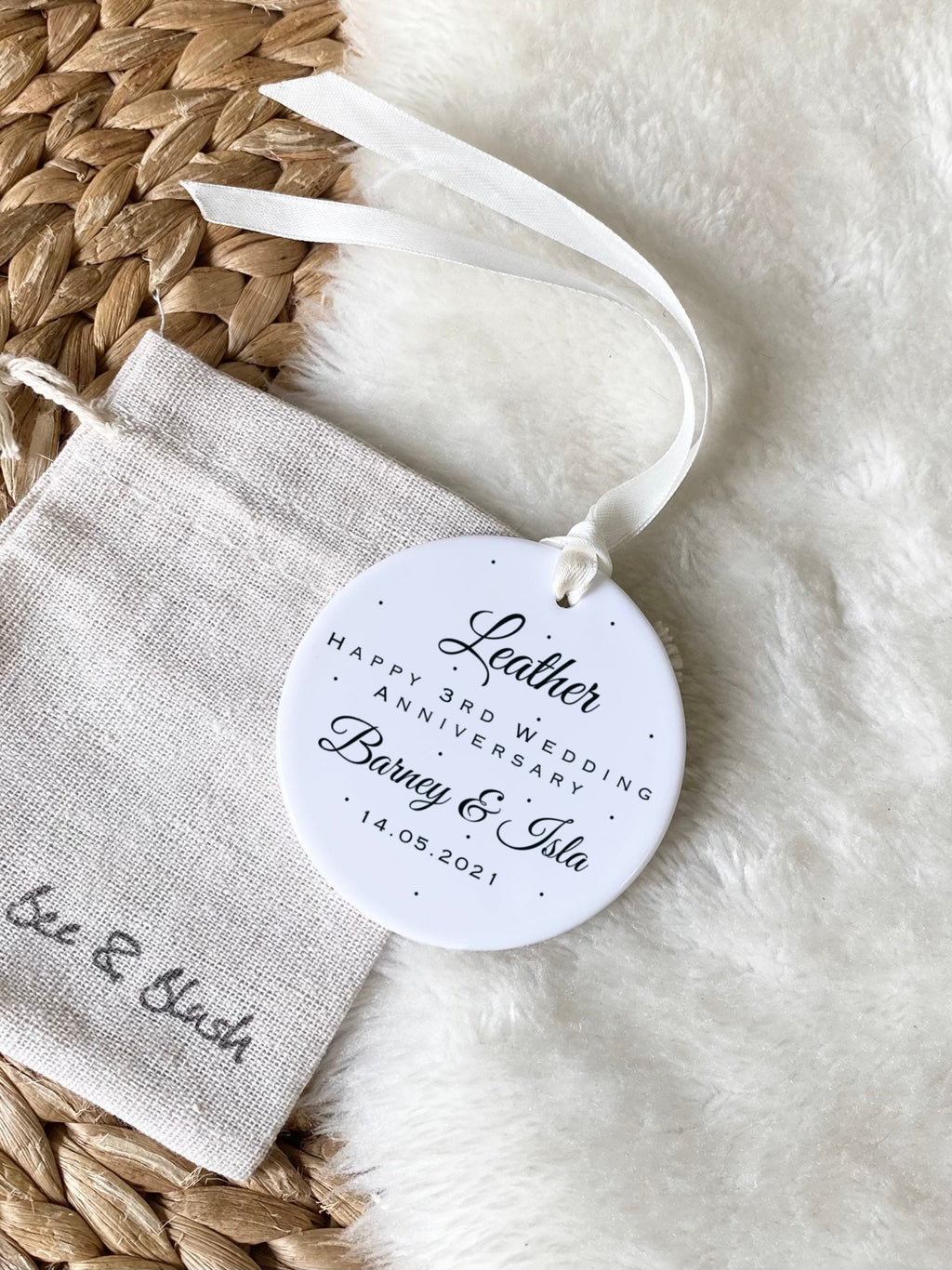 Personalised 3rd Anniversary Ornament – Leather Wedding Keepsake