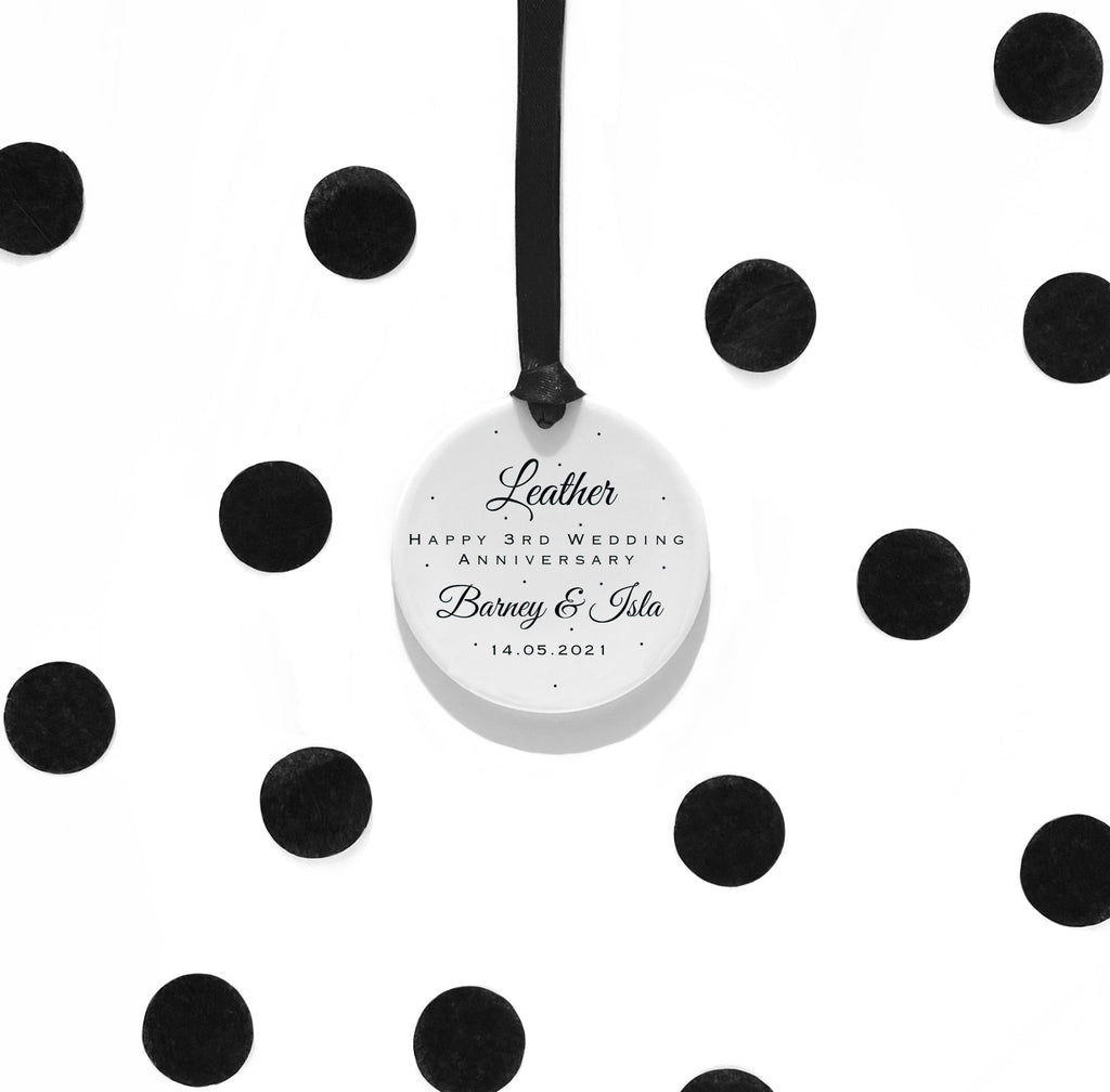 Personalised 3rd Anniversary Ornament – Leather Wedding Keepsake