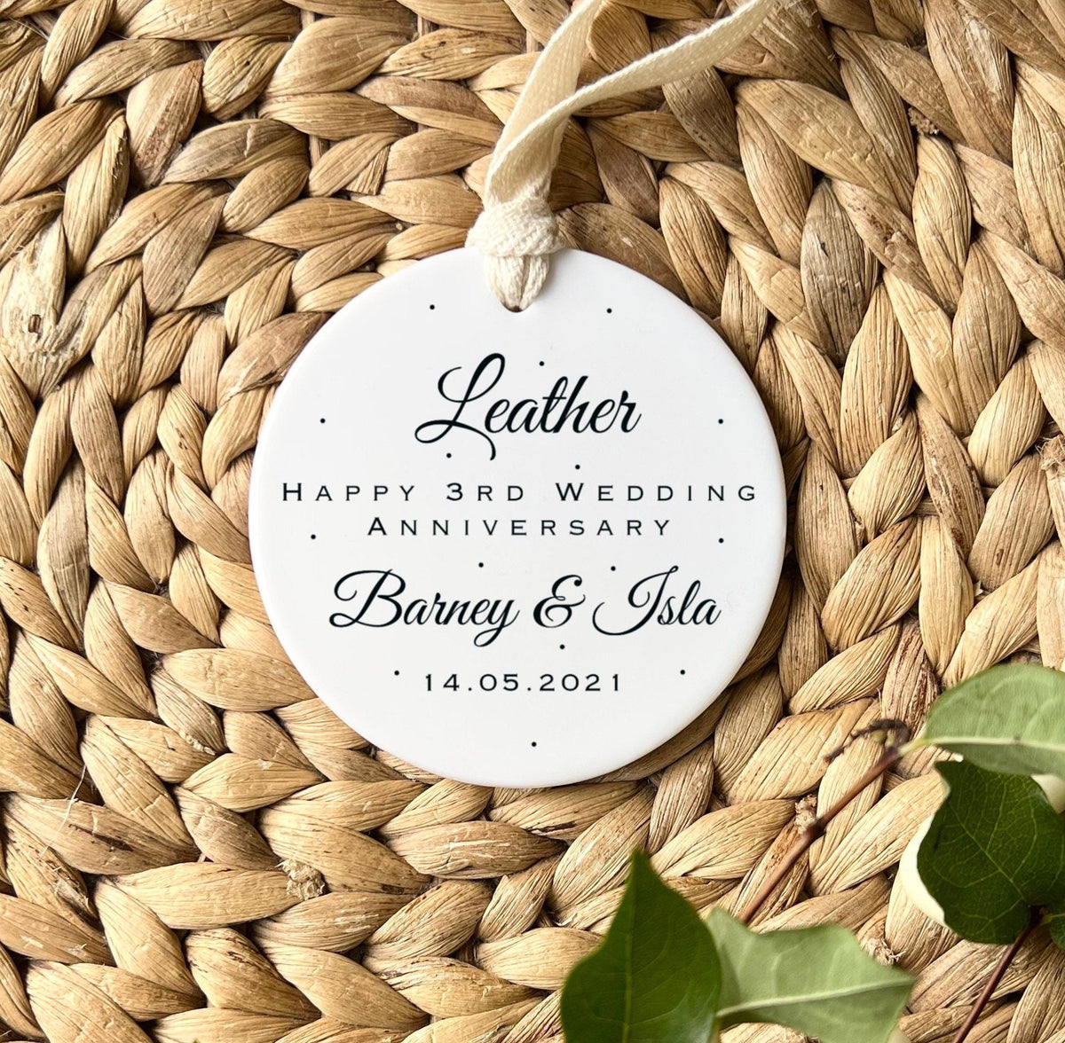 Personalised 3rd Anniversary Ornament – Leather Wedding Keepsake