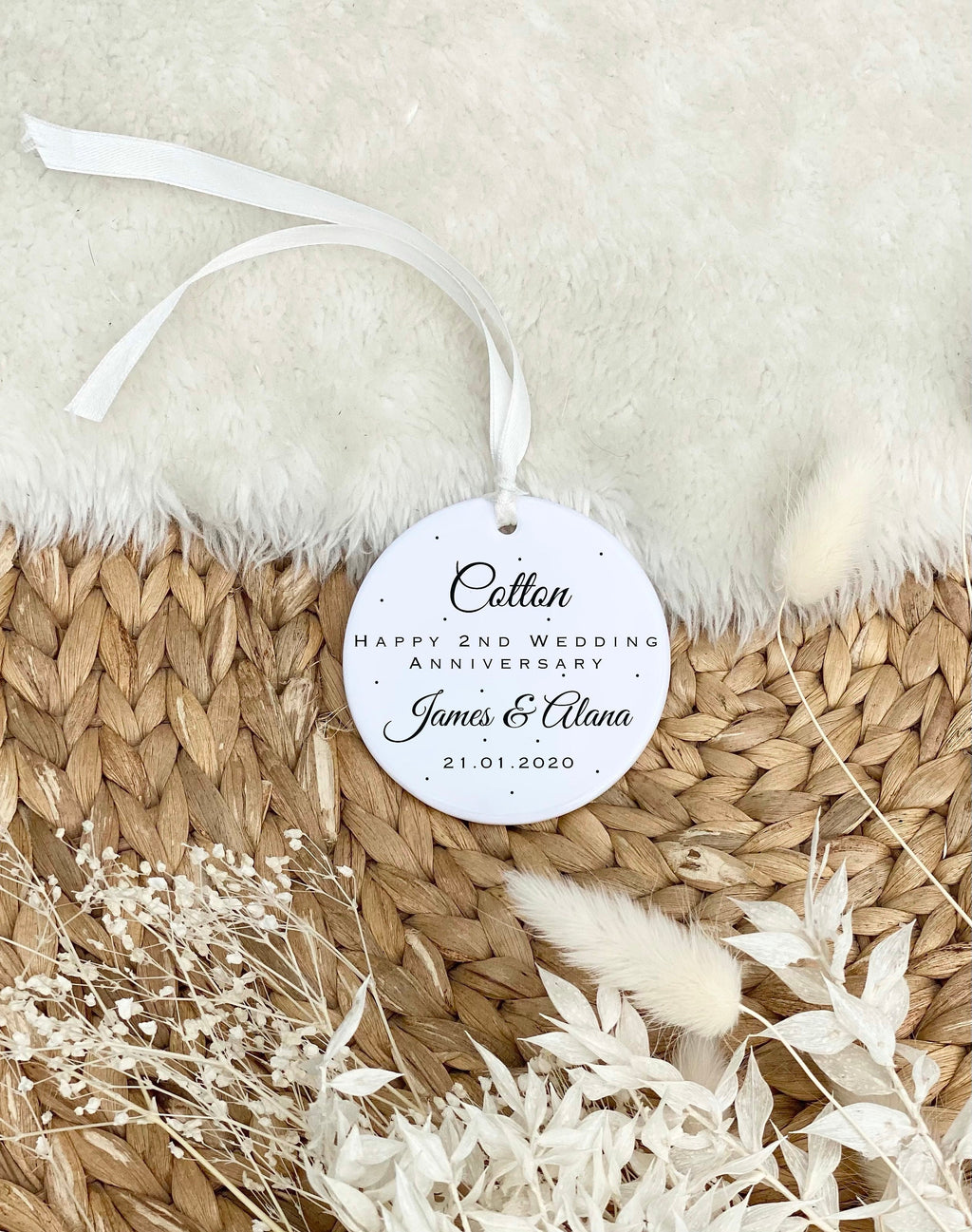 Personalised 2nd Anniversary Ornament – Cotton Wedding Keepsake