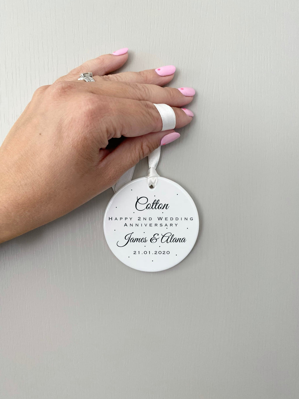 Personalised 2nd Anniversary Ornament – Cotton Wedding Keepsake