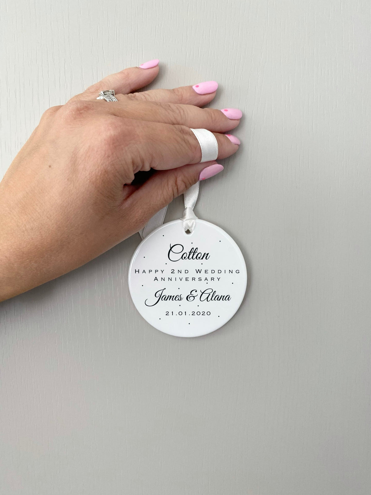 Personalised 2nd Anniversary Ornament – Cotton Wedding Keepsake