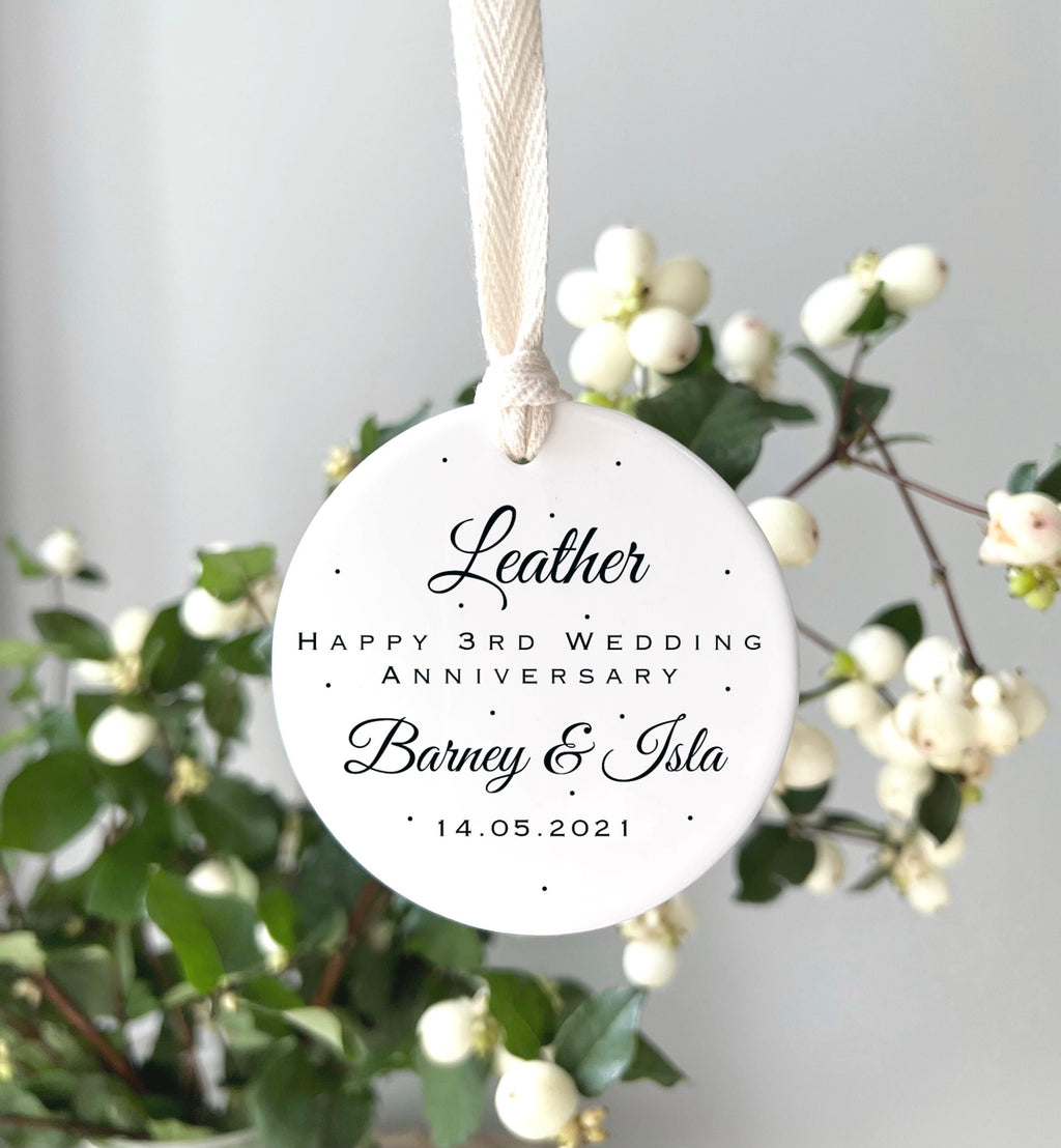 Personalised 3rd Anniversary Ornament – Leather Wedding Keepsake