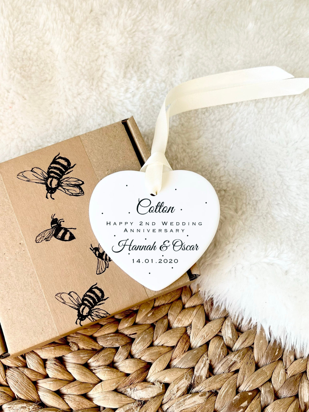 Personalised 2nd Anniversary Ornament – Cotton Wedding Keepsake