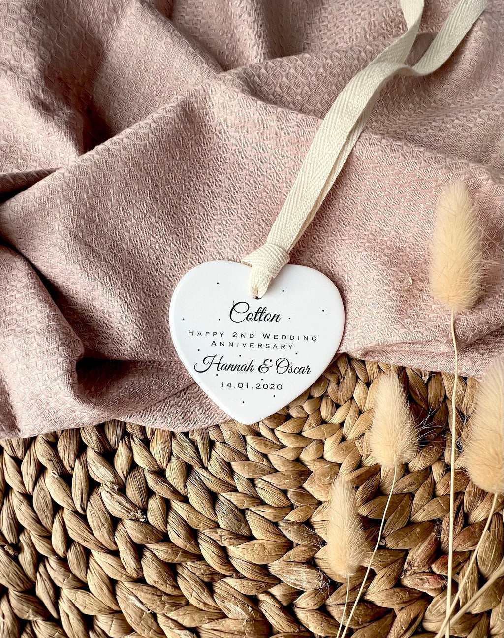 Personalised 2nd Anniversary Ornament – Cotton Wedding Keepsake