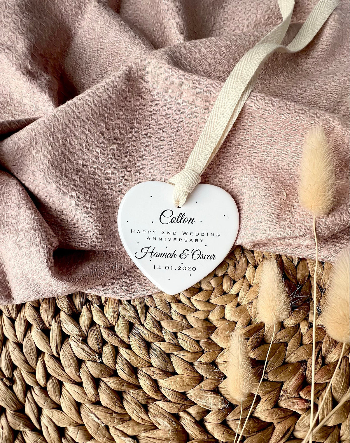 Personalised 2nd Anniversary Ornament – Cotton Wedding Keepsake