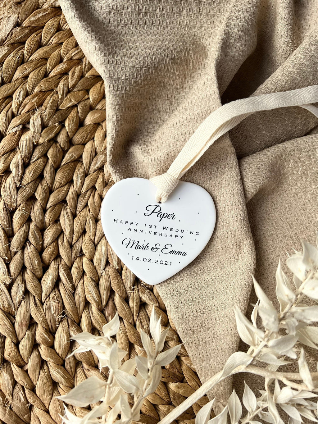 Personalised 1st Anniversary Ornament – Paper Wedding Keepsake