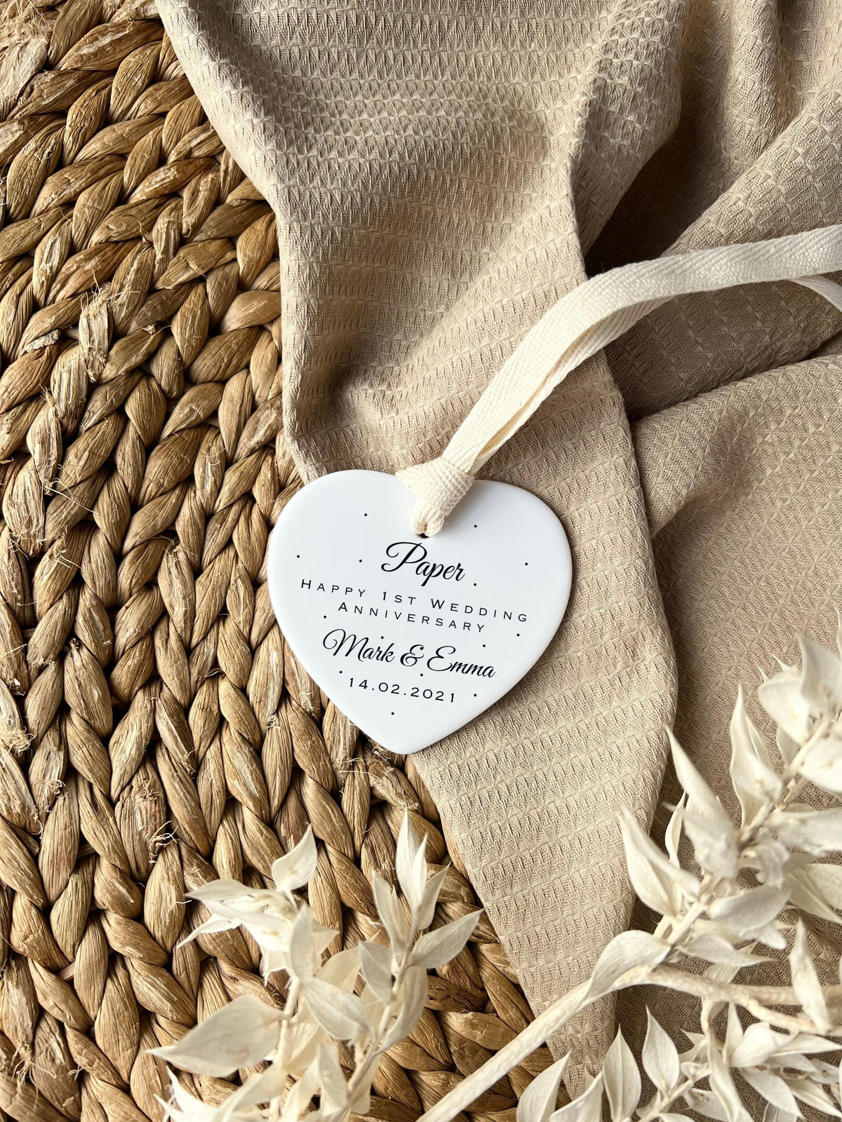 Personalised 1st Anniversary Ornament – Paper Wedding Keepsake