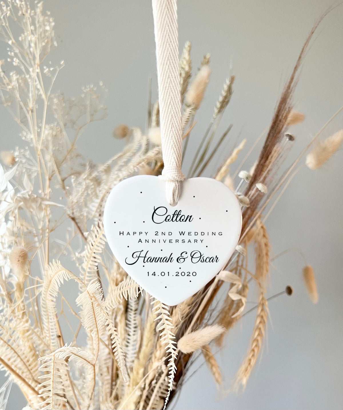 Personalised 2nd Anniversary Ornament – Cotton Wedding Keepsake