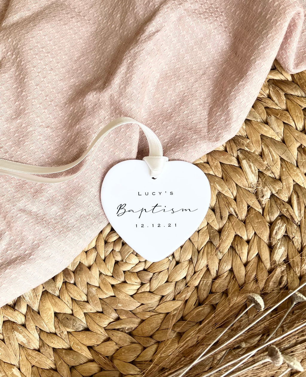 Personalised Christening & Baptism Heart Ornament – Ceramic Keepsake