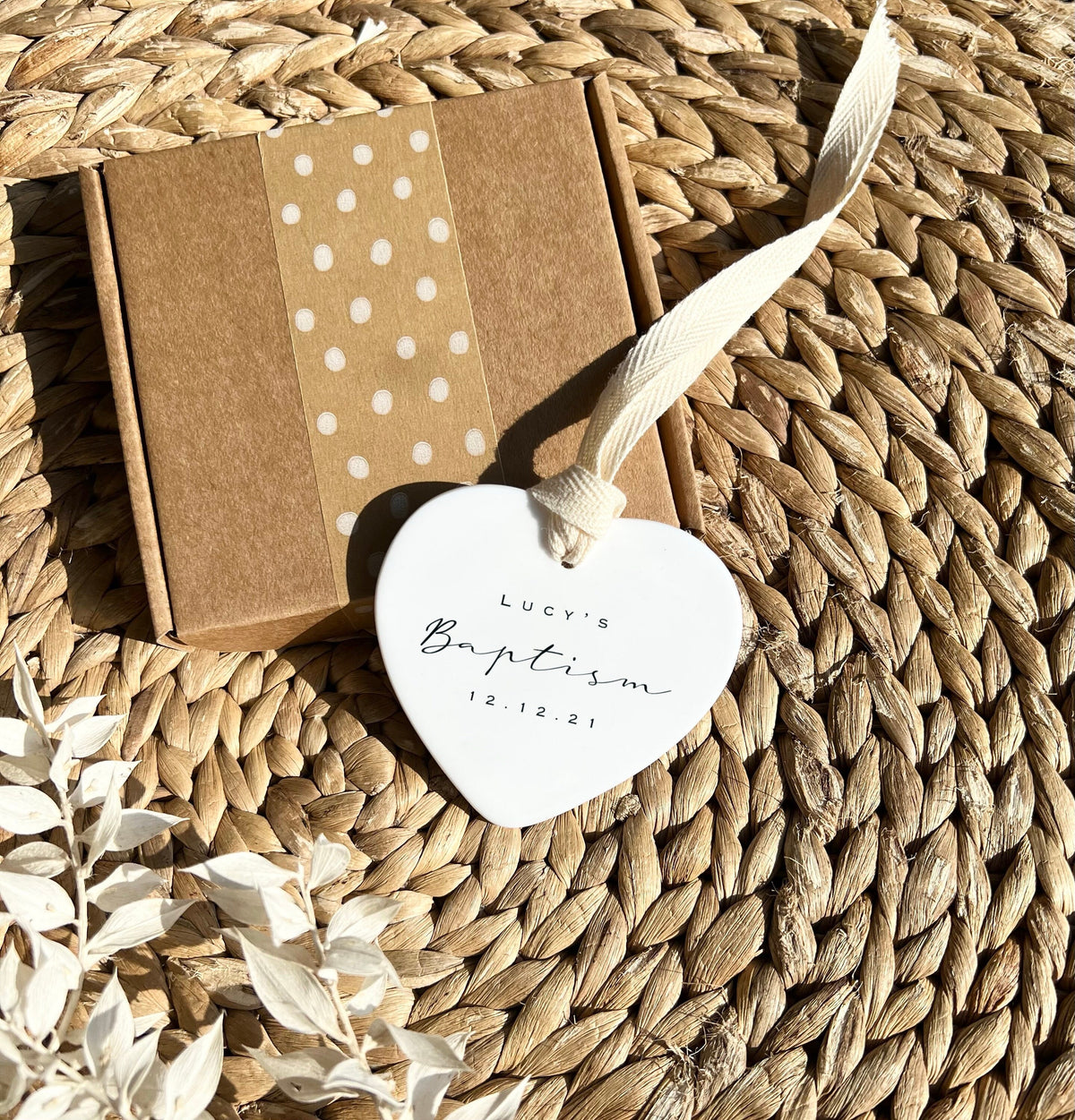 Personalised Christening & Baptism Heart Ornament – Ceramic Keepsake