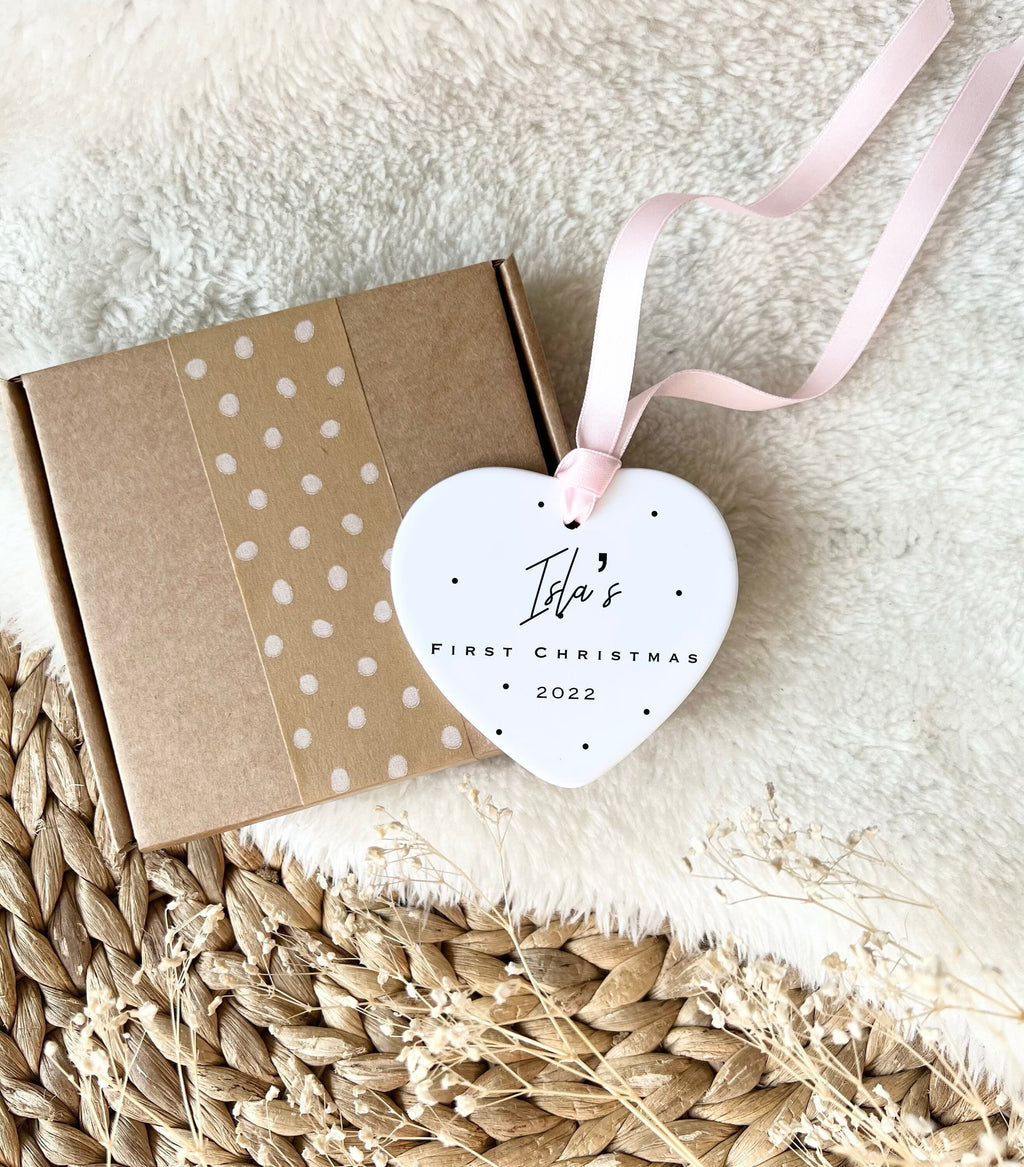 Personalised Baby's First Christmas Heart Ornament – Ceramic Keepsake