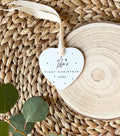 Personalised Baby's First Christmas ceramic heart ornament