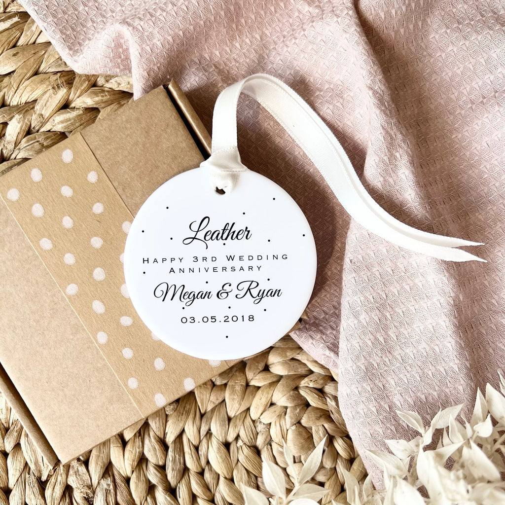 Personalised 3rd Anniversary Ornament – Leather Wedding Keepsake