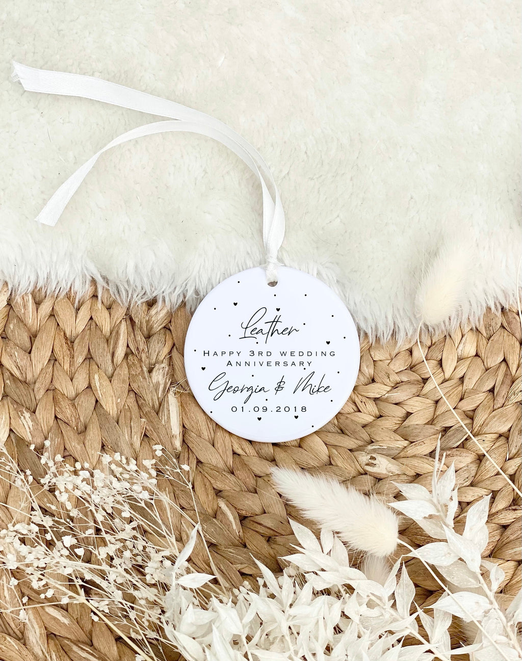 Personalised 3rd Anniversary Ornament – Leather Wedding Keepsake