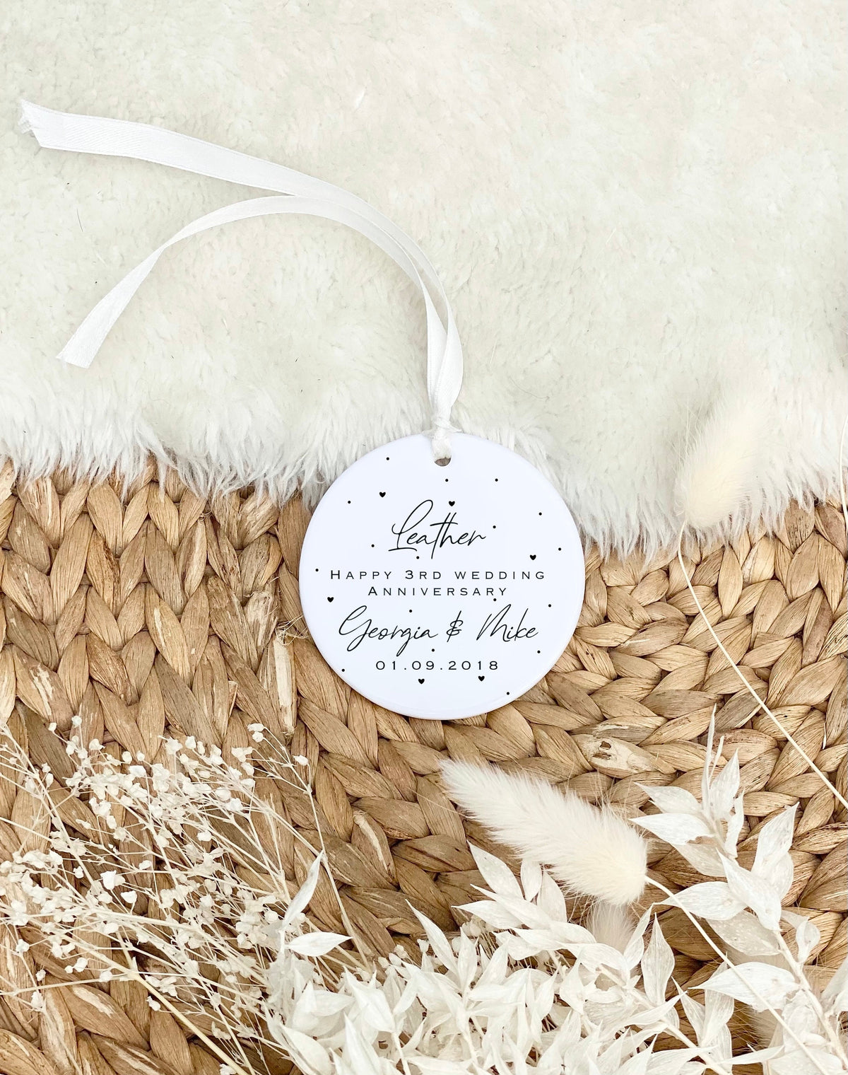 Personalised 3rd Anniversary Ornament – Leather Wedding Keepsake