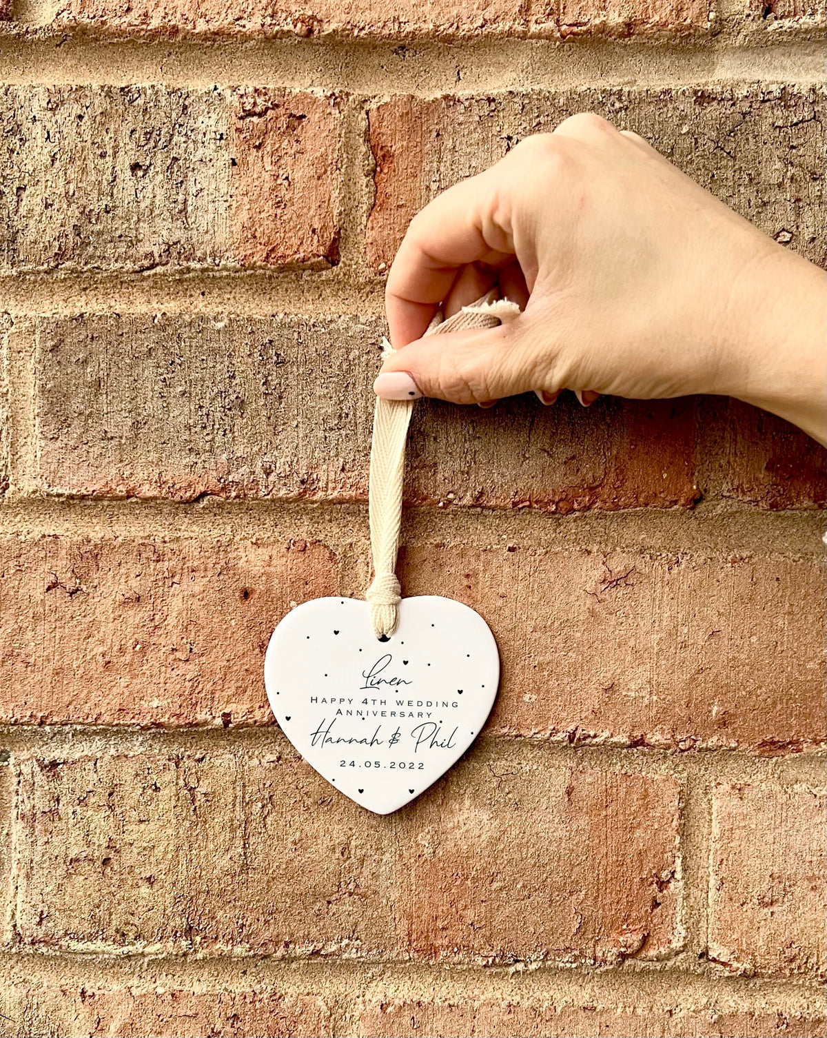 Personalised 4th Anniversary Ornament – Linen Wedding Keepsake