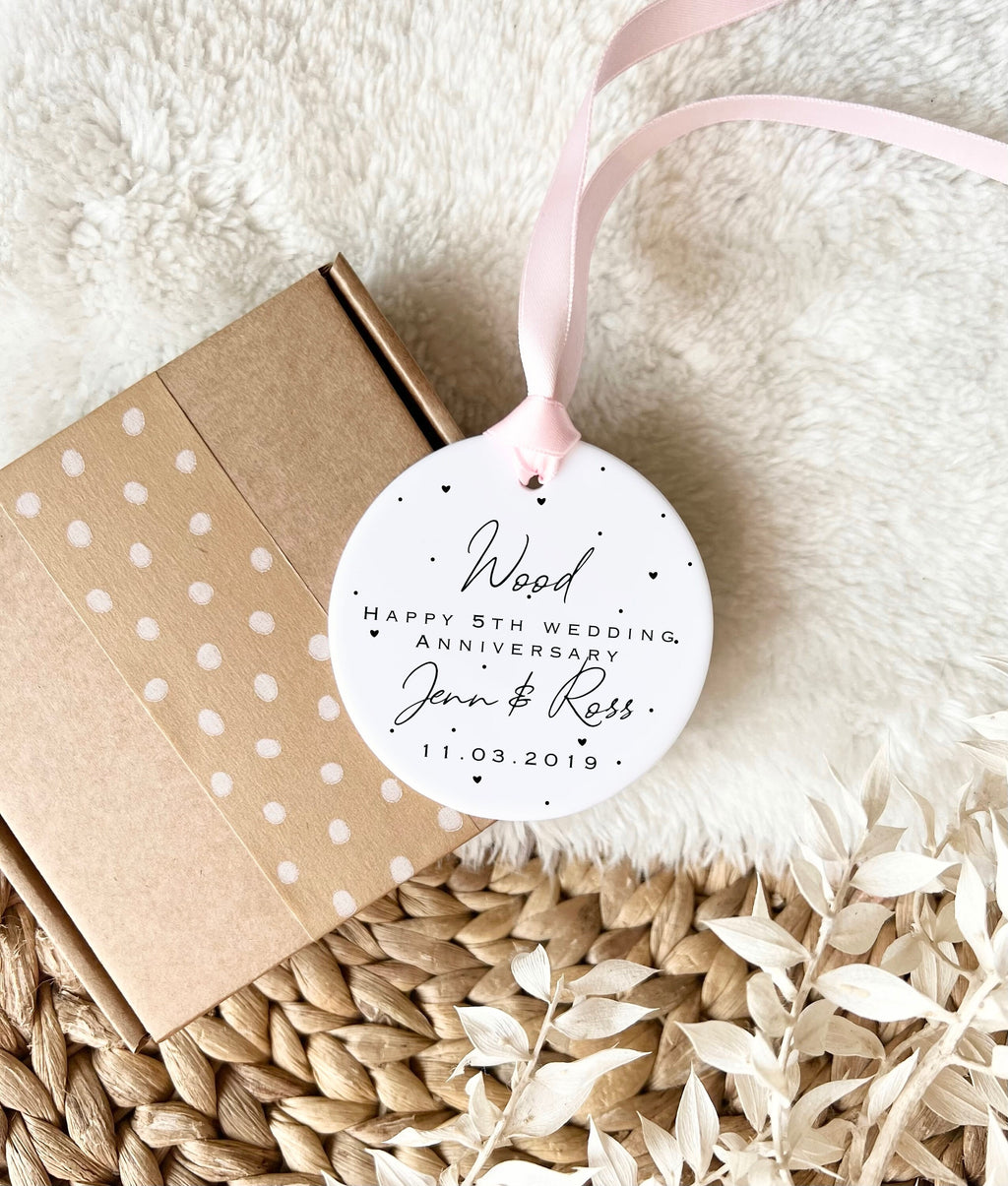 Personalised 5th Anniversary Ornament – Wood Wedding Keepsake