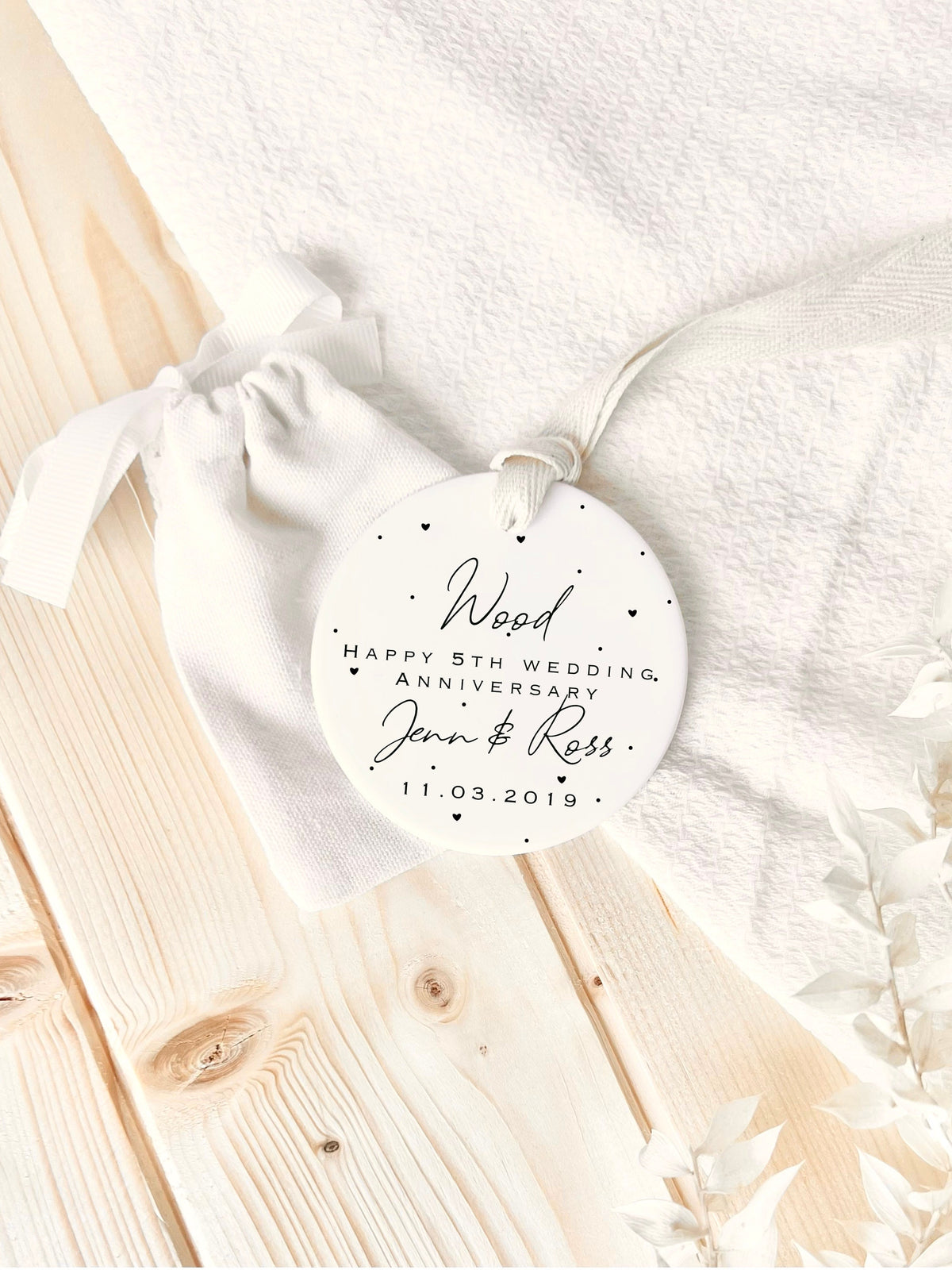 Personalised 5th Anniversary Ornament – Wood Wedding Keepsake