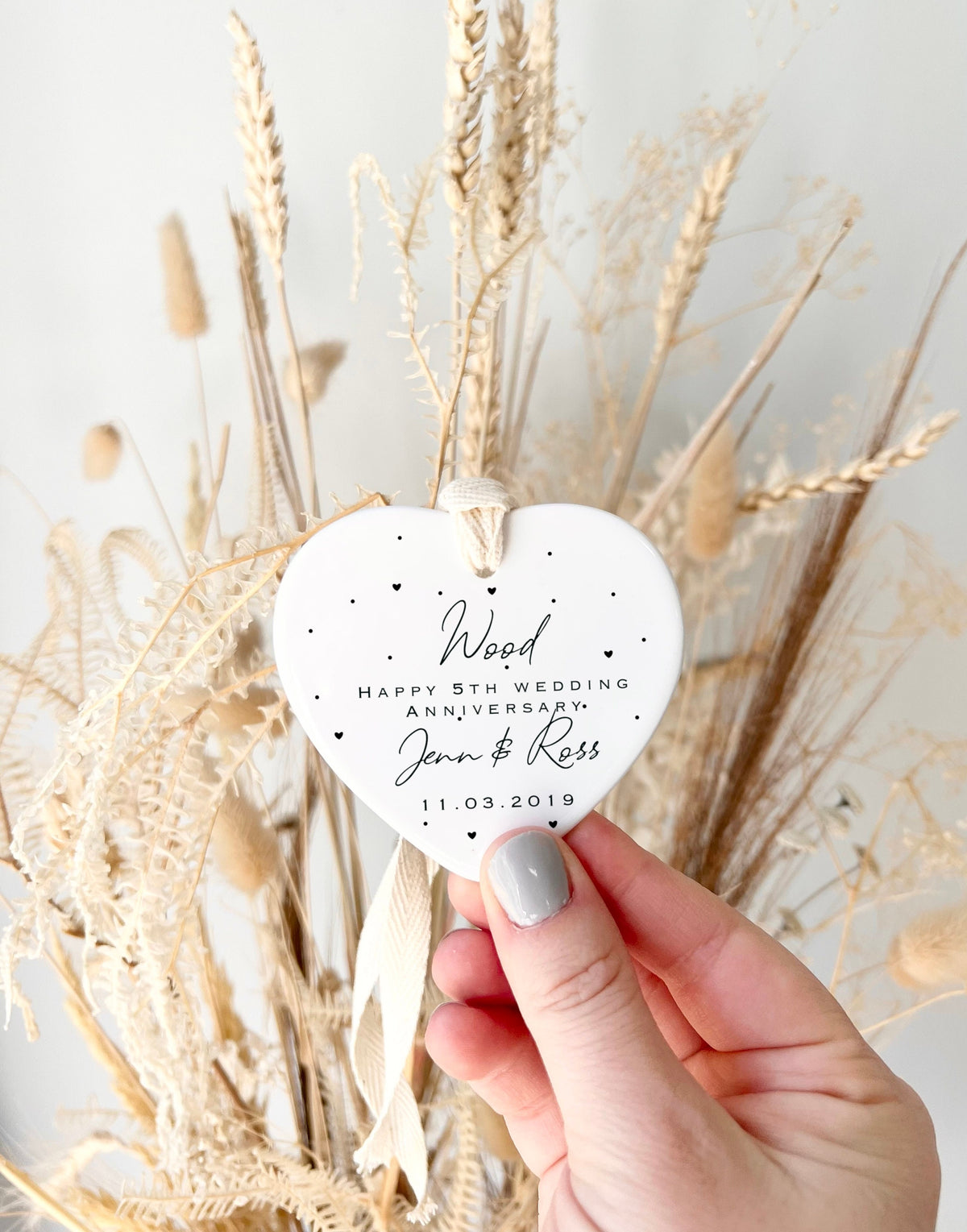 Personalised 5th Anniversary Ornament – Wood Wedding Keepsake