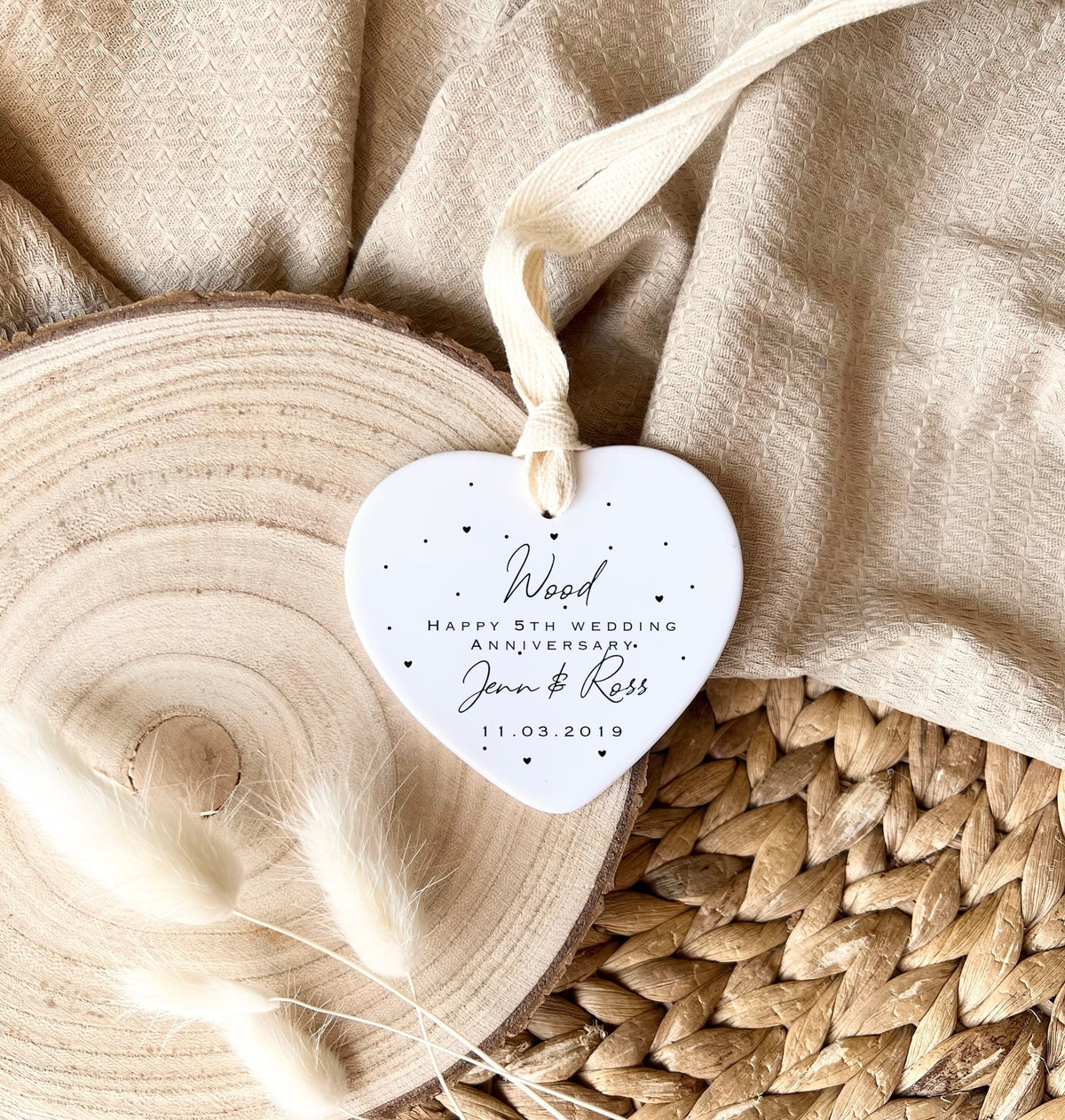 Personalised 5th Anniversary Ornament – Wood Wedding Keepsake