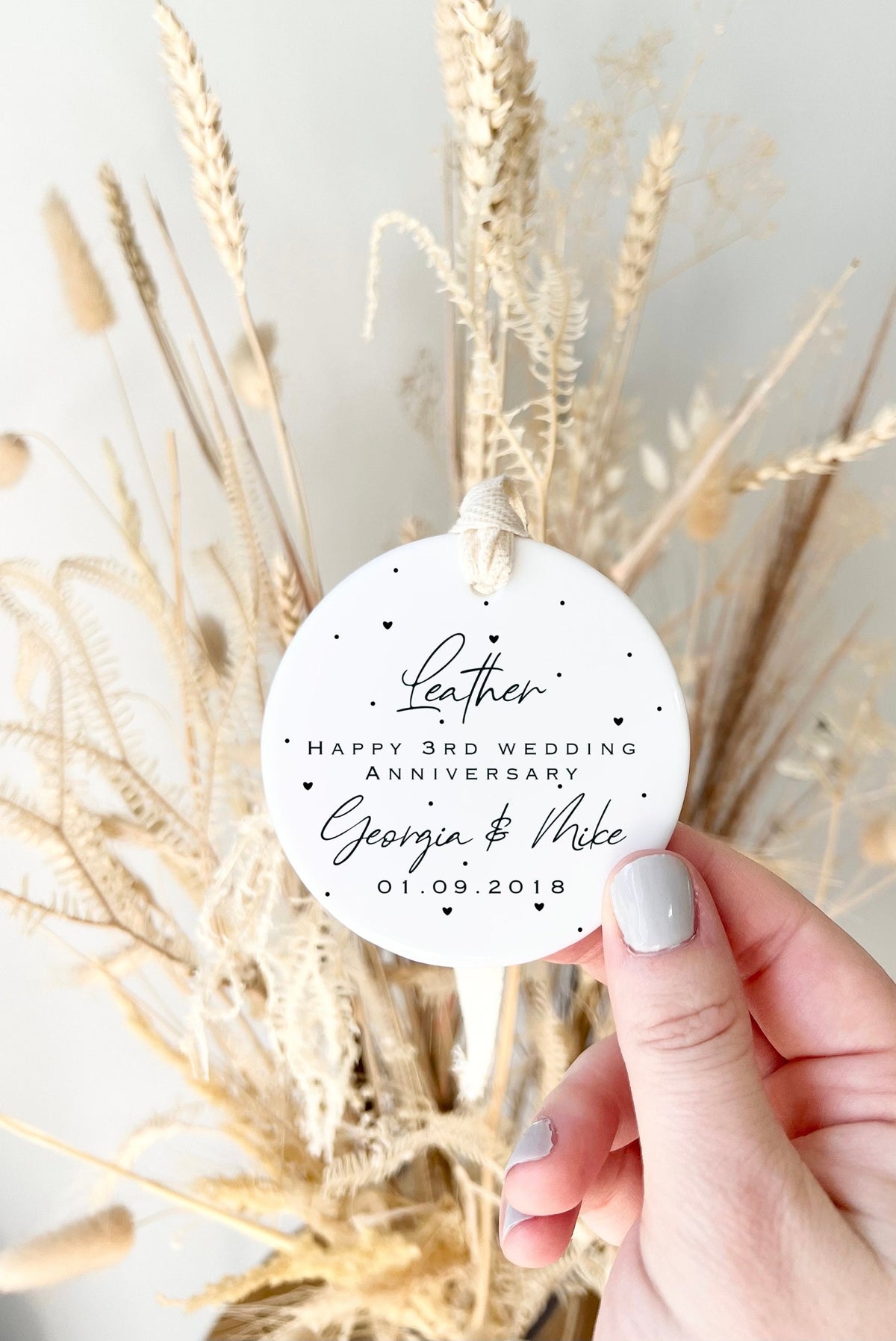 Personalised 3rd Anniversary Ornament – Leather Wedding Keepsake