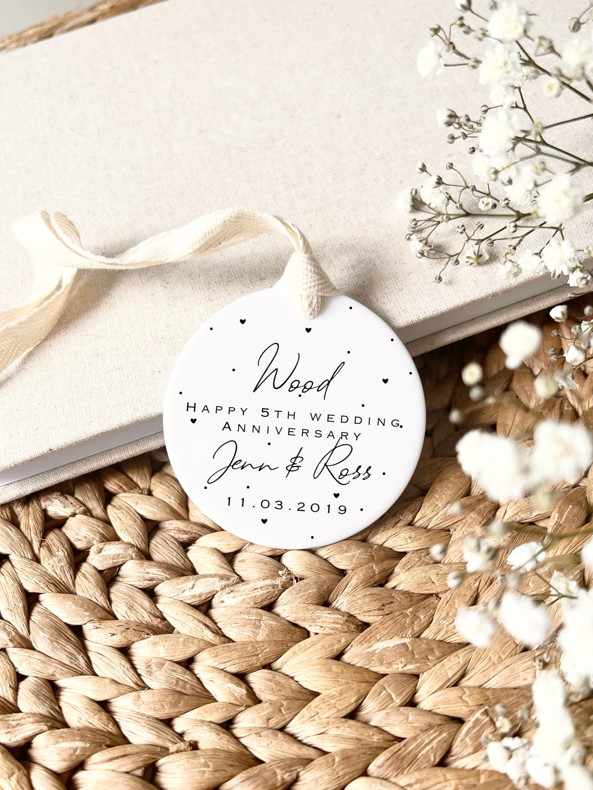 Personalised 5th Anniversary Ornament – Wood Wedding Keepsake