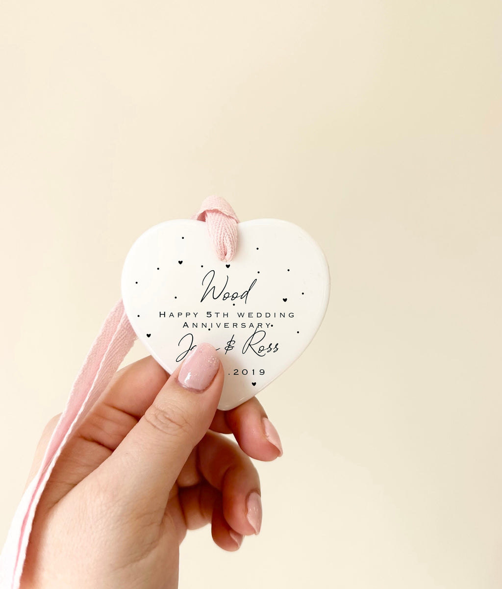 Personalised 5th Anniversary Ornament – Wood Wedding Keepsake