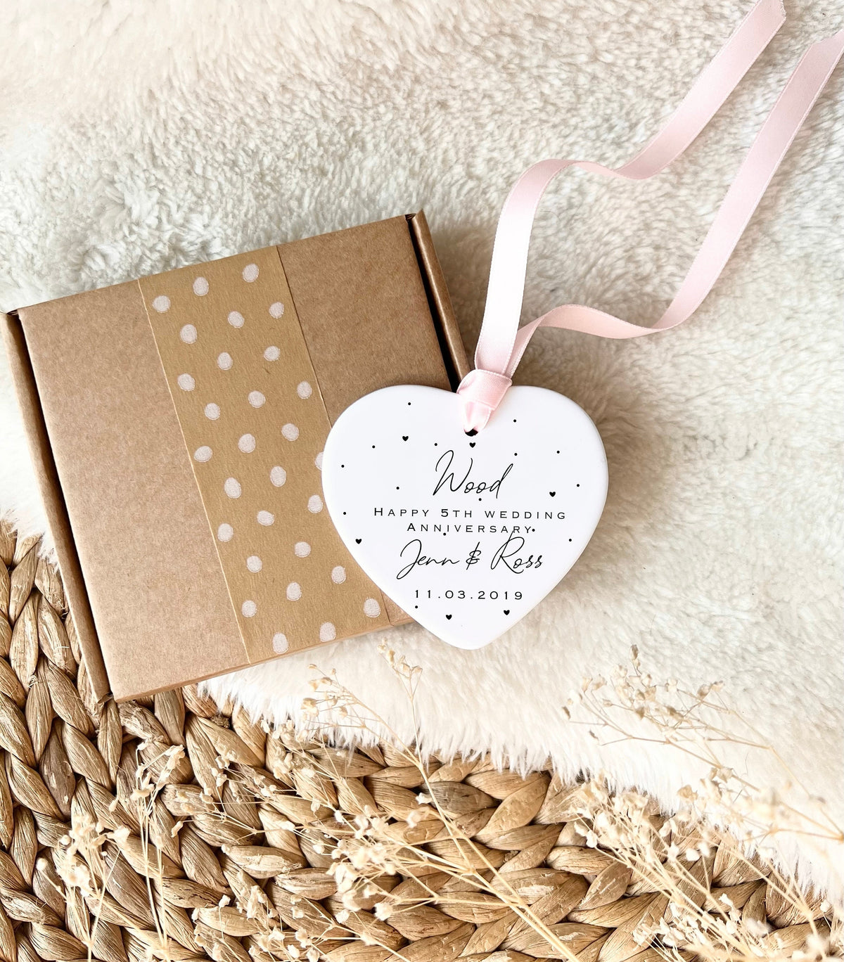 Personalised 5th Anniversary Ornament – Wood Wedding Keepsake