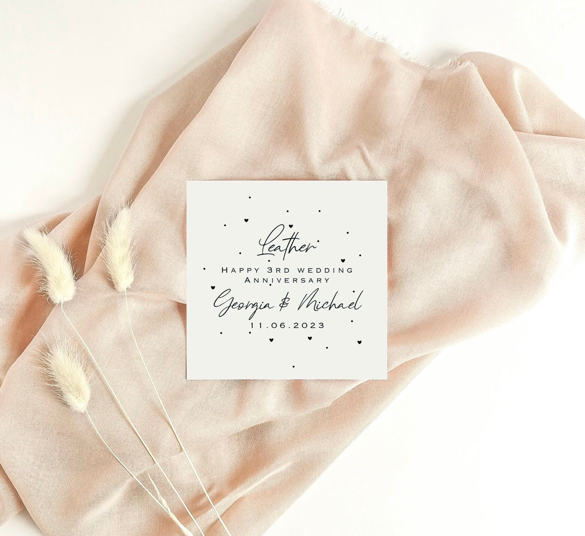 Personalised 3rd Anniversary Card – Leather Wedding Keepsake
