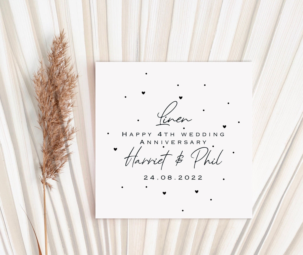 Personalised 4th Anniversary Card – Linen Wedding Keepsake