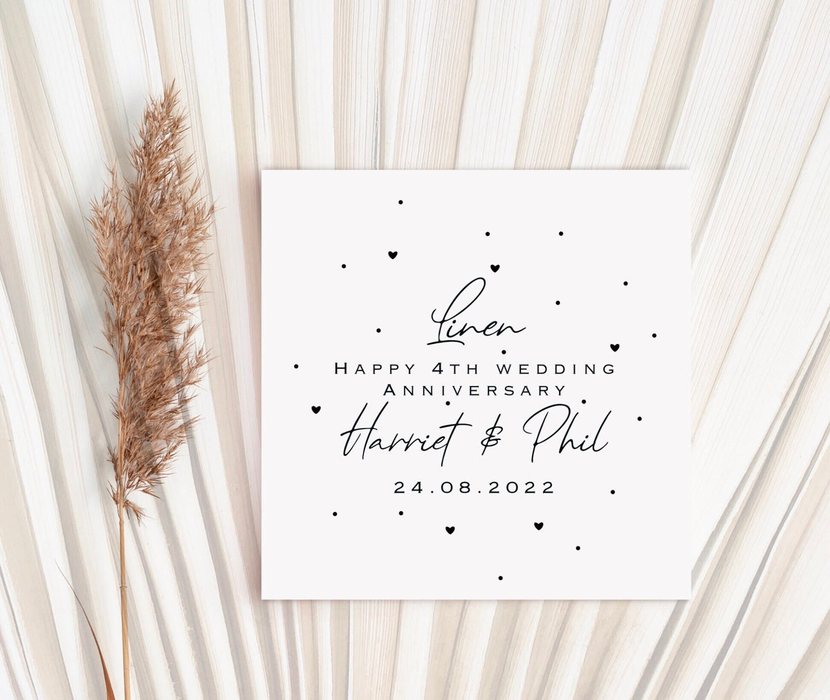 Personalised 4th Anniversary Card – Linen Wedding Keepsake