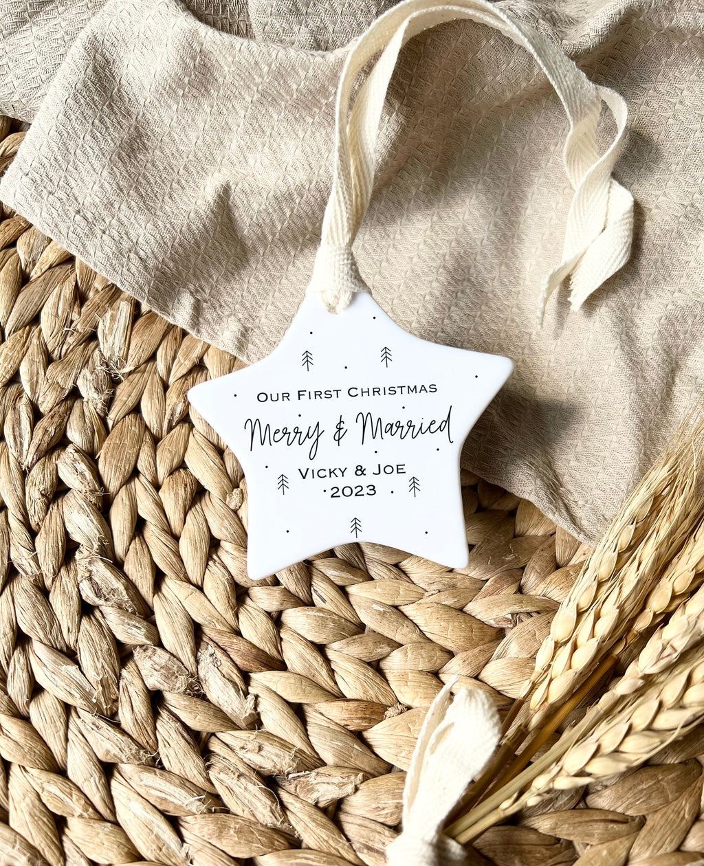 Personalised First Christmas Married Star Ornament – Ceramic Keepsake