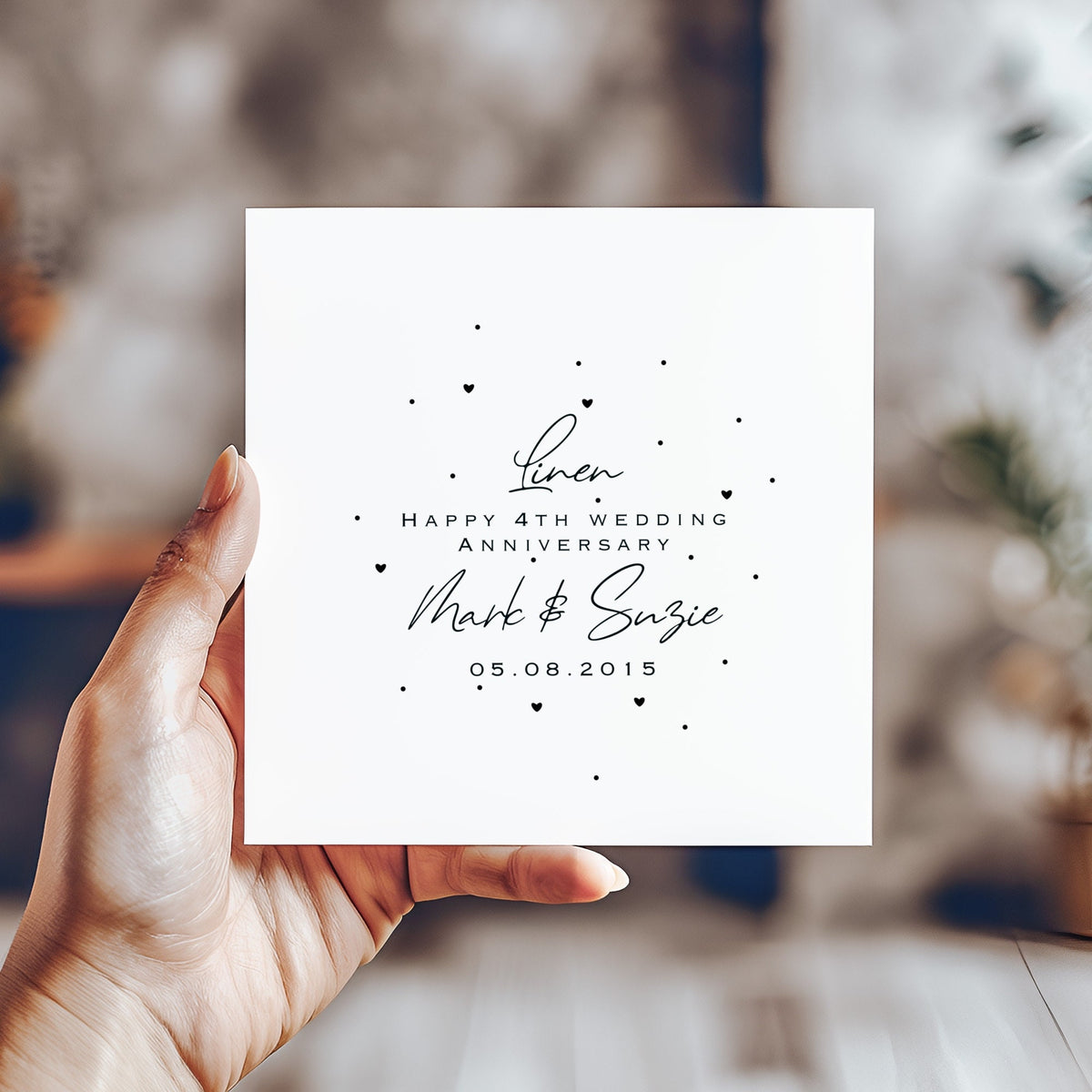 Personalised 4th Anniversary Card – Linen Wedding Keepsake