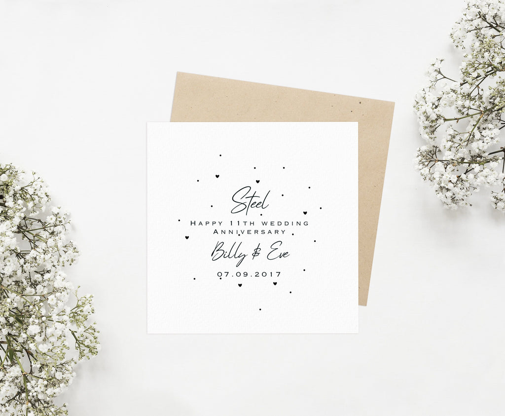 Personalised 11th Anniversary Card – Steel Wedding Keepsake