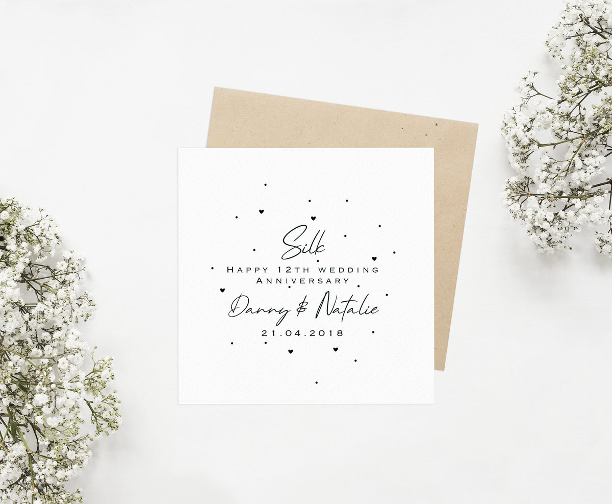 Personalised 12th Anniversary Card – Silk Wedding Keepsake