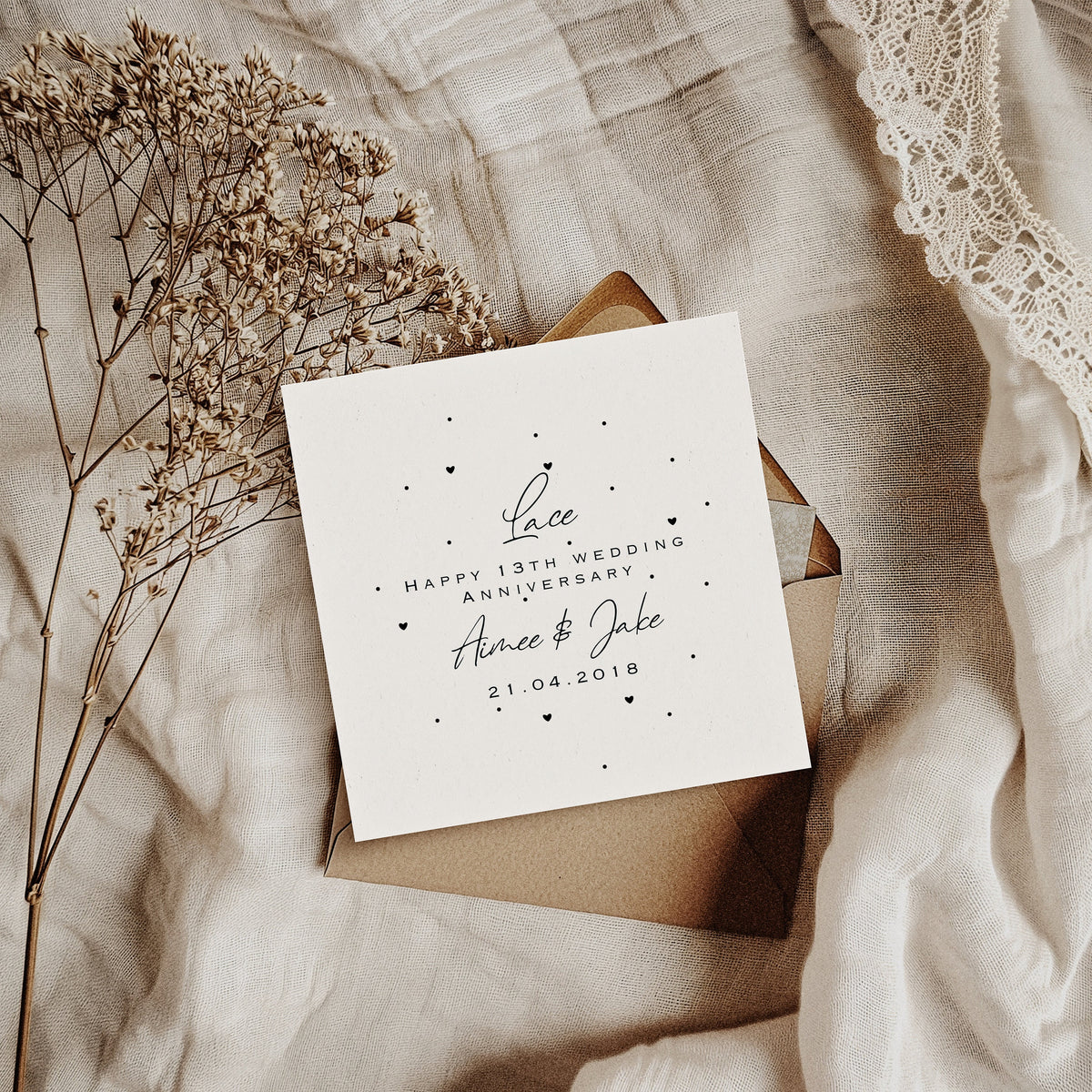 Personalised 13th Anniversary Card – Lace Wedding Keepsake