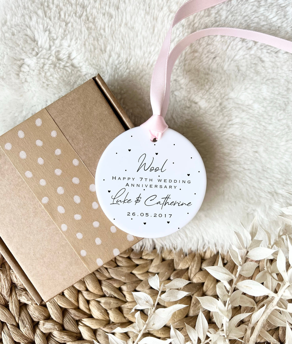 Personalised 7th Anniversary Ornament – Wool Wedding Keepsake