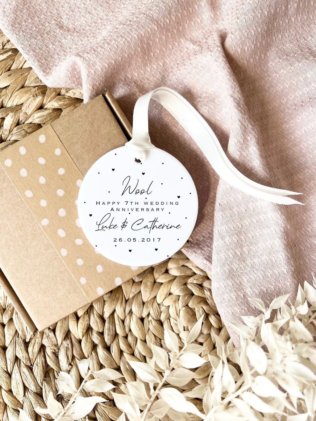 Personalised 7th Anniversary Ornament – Wool Wedding Keepsake
