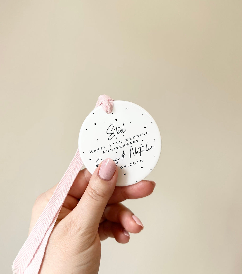 Personalised 11th Anniversary Ornament – Steel Wedding Keepsake