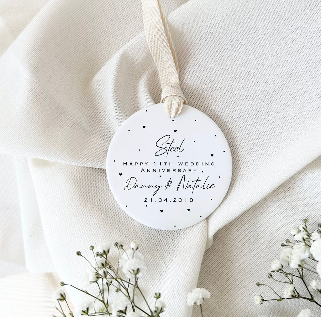 Personalised 11th Anniversary Ornament – Steel Wedding Keepsake