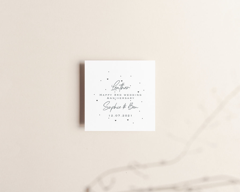 Personalised 3rd Anniversary Card – Leather Wedding Keepsake