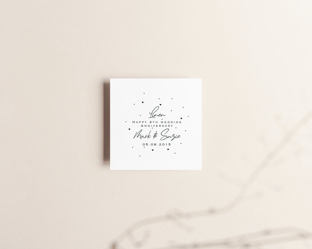 Personalised 4th Anniversary Card – Linen Wedding Keepsake